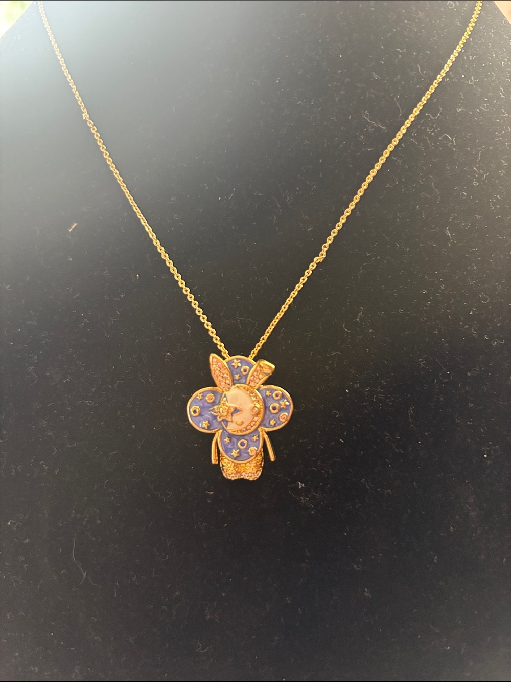 Gold Tone Blue Fleur Pendant Necklace - Women Jewelry